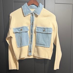 Sandro Cream and Blue Denim Jacket